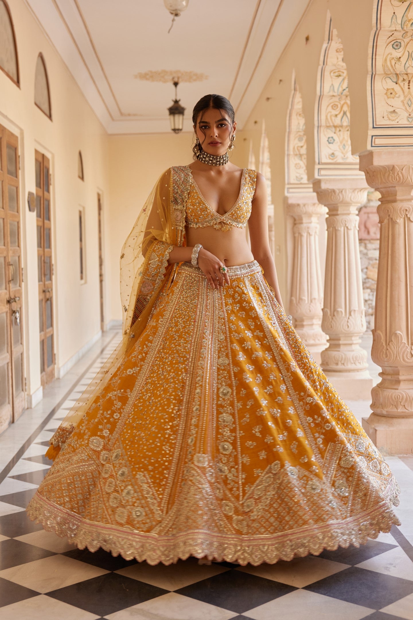 Orange Peel Embroidered Lehenga