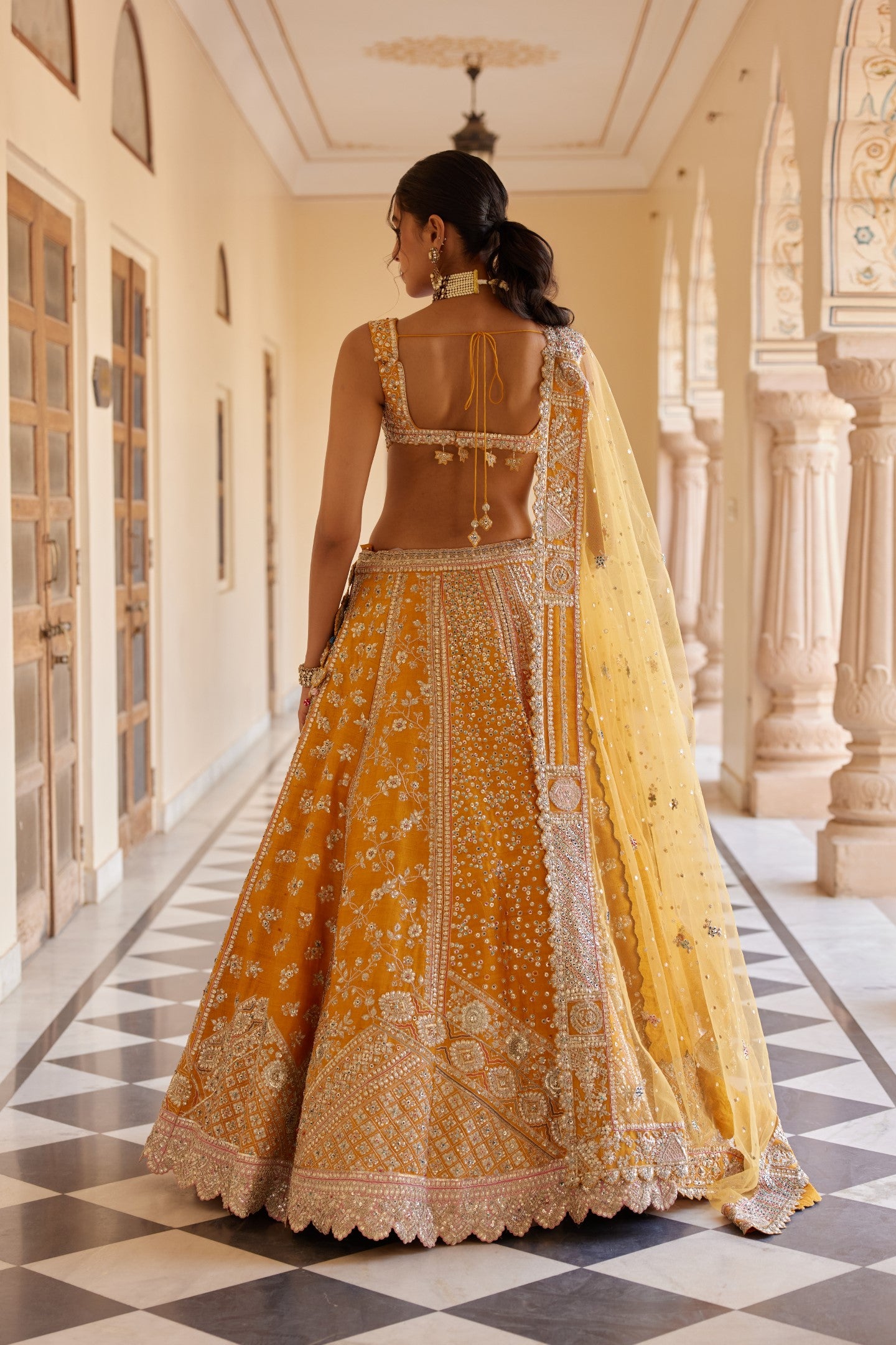 Orange Peel Embroidered Lehenga