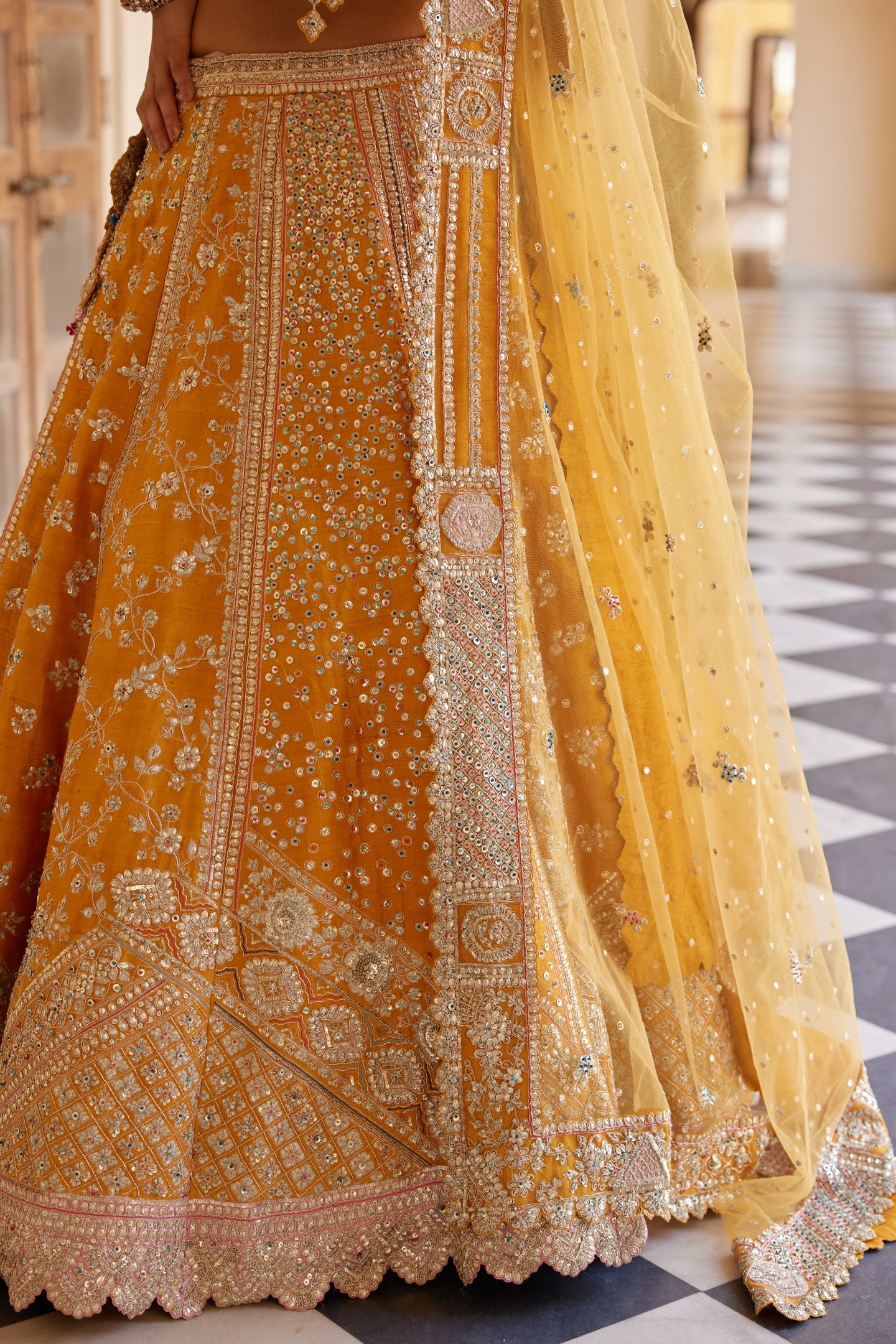 Orange Peel Embroidered Lehenga