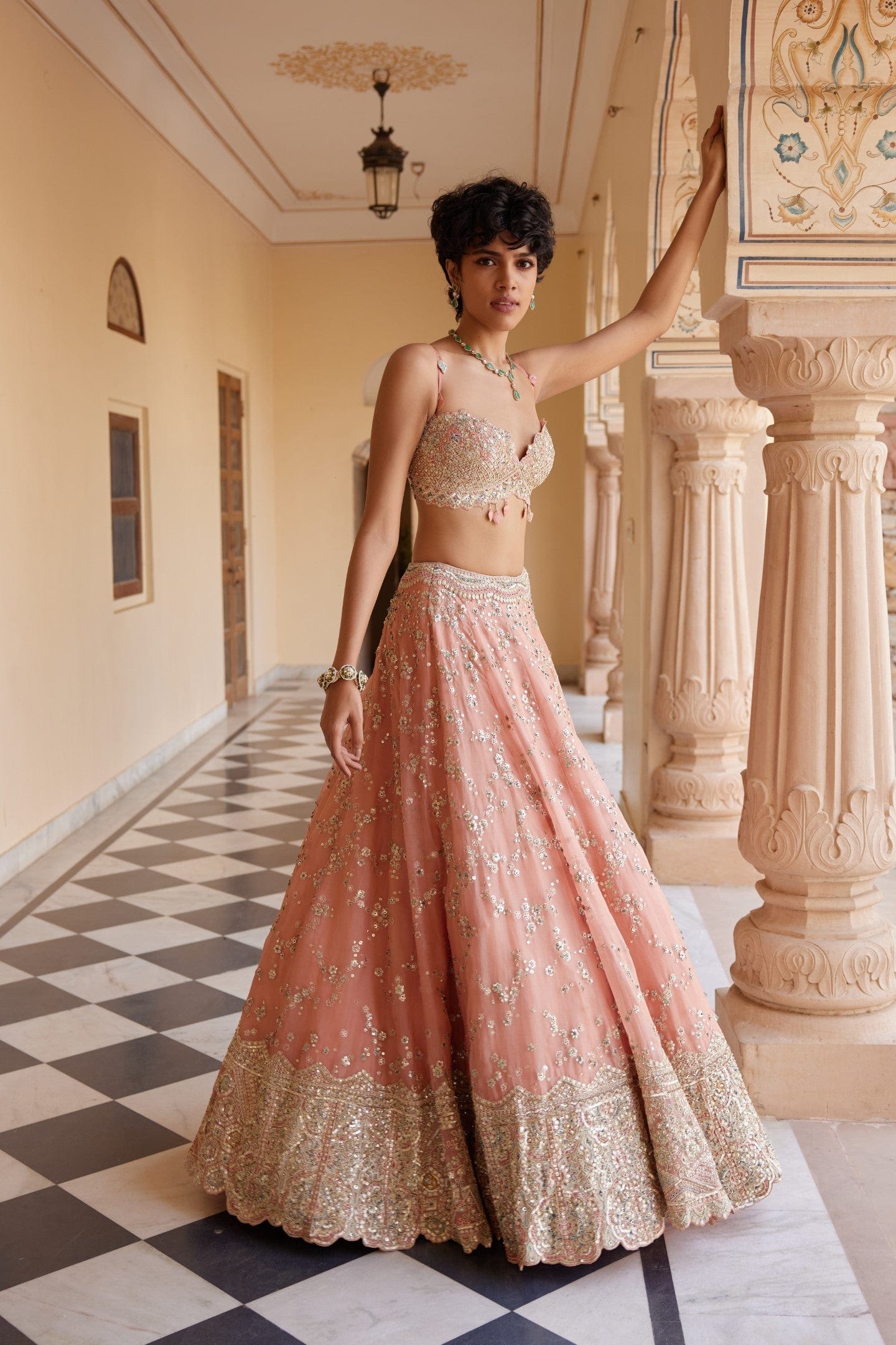 Salmon Peach Embroidered Lehenga