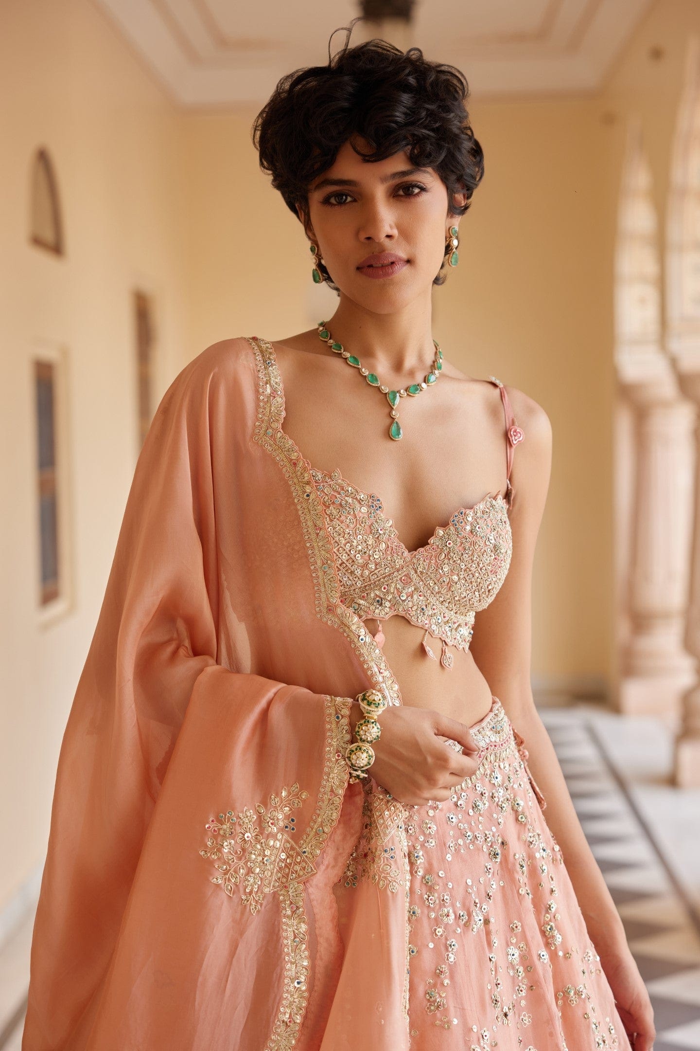 Salmon Peach Embroidered Lehenga