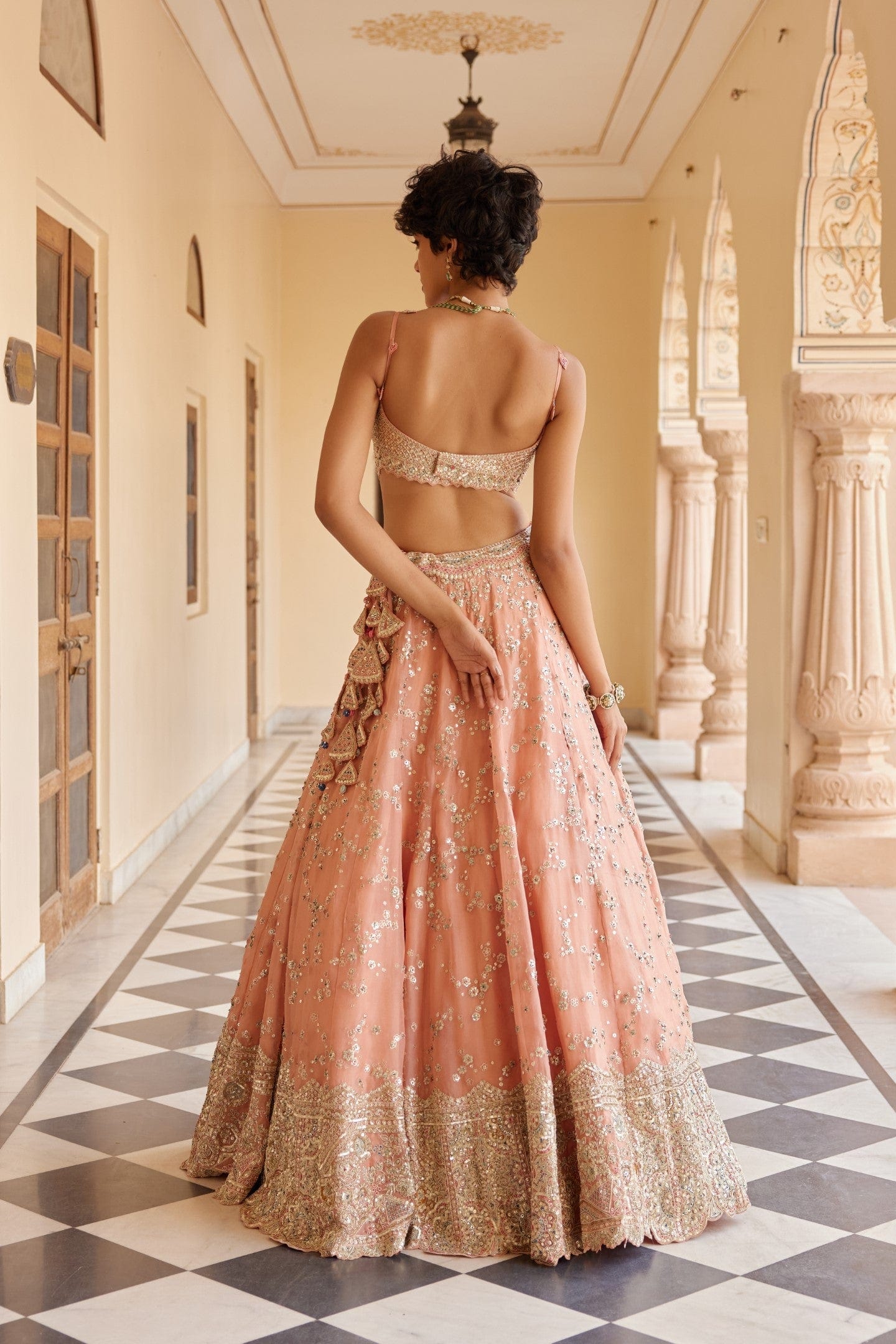 Salmon Peach Embroidered Lehenga