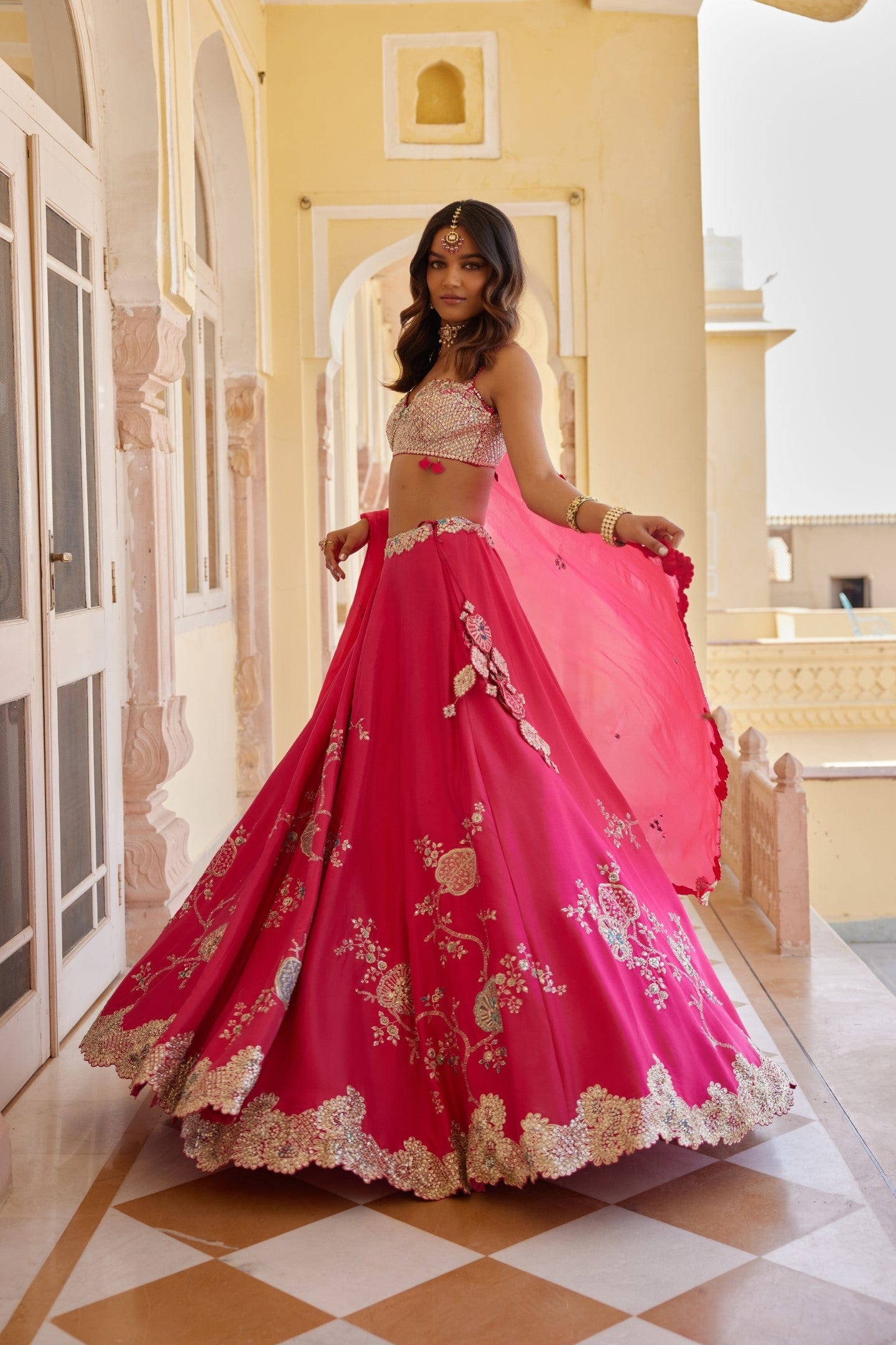 Dark Fuchsia Embroidered Lehenga