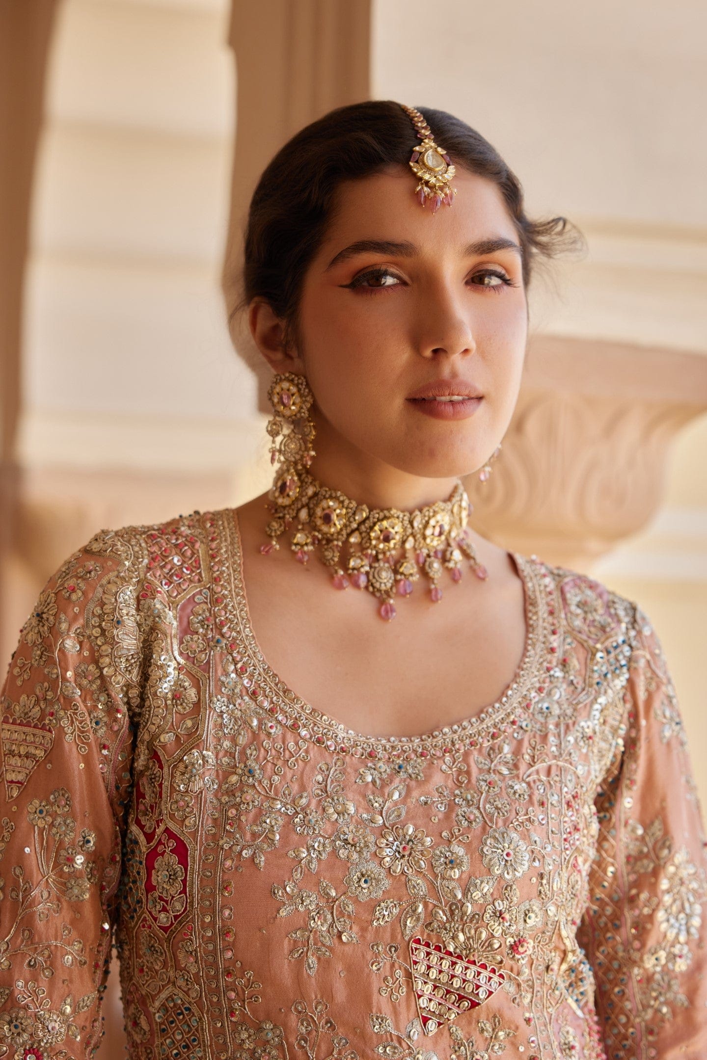 Salmon Peach Embroidered Sharara