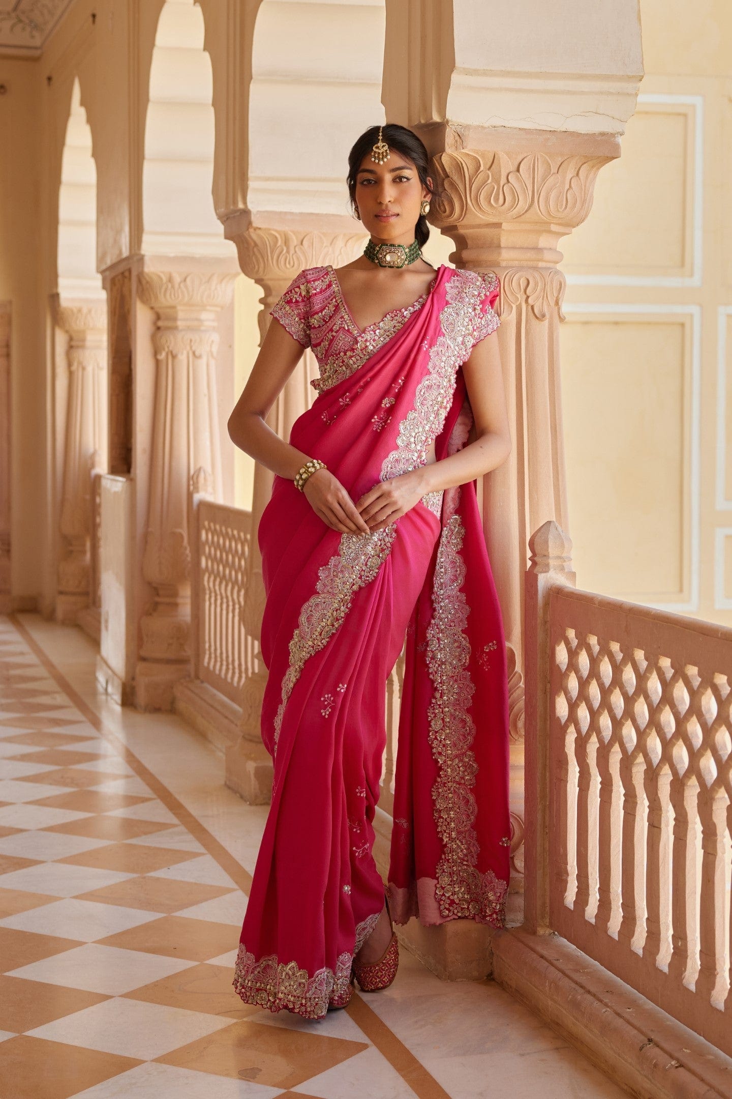 Dark Fuchsia Embroidered Saree