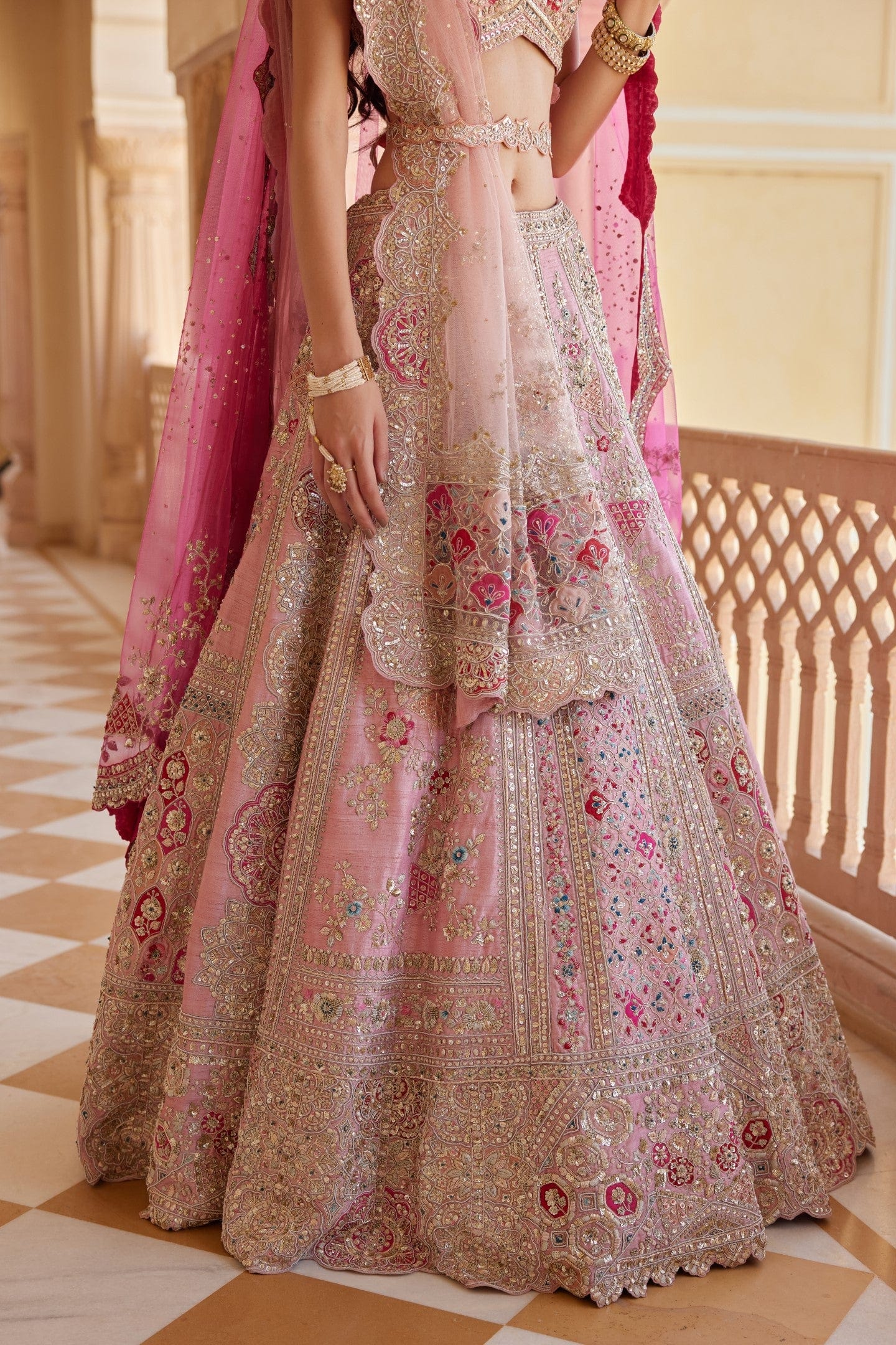 Tea Rose Embroidered Bridal Lehenga Set