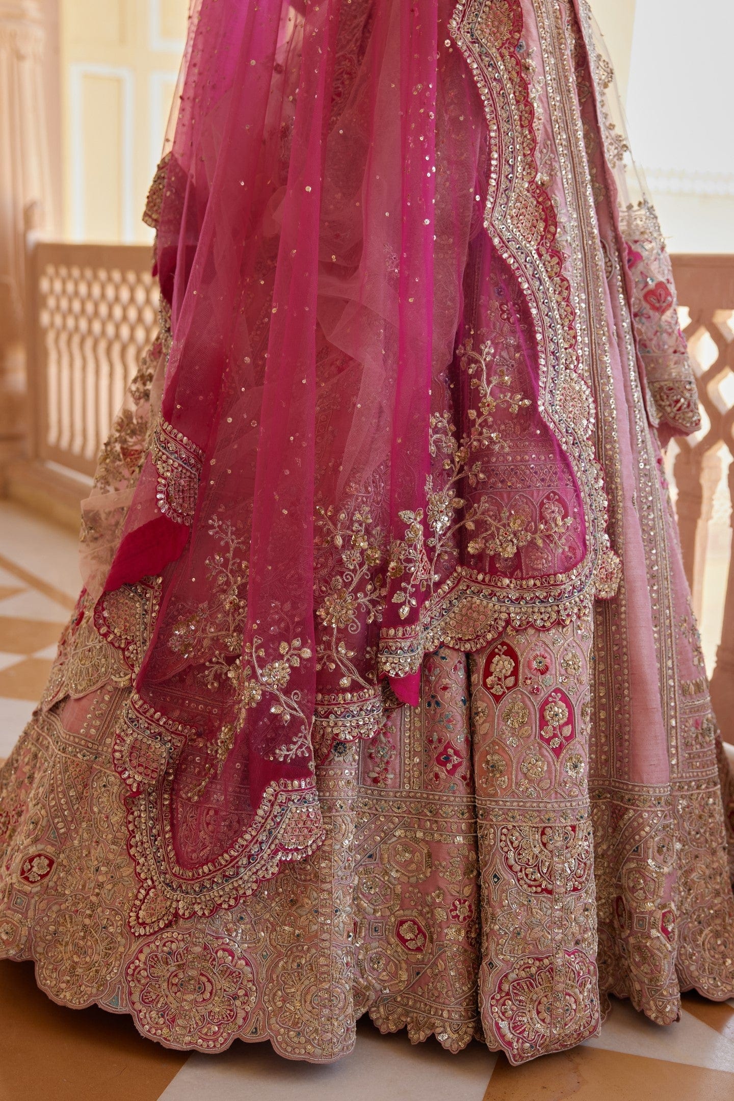 Tea Rose Embroidered Bridal Lehenga Set