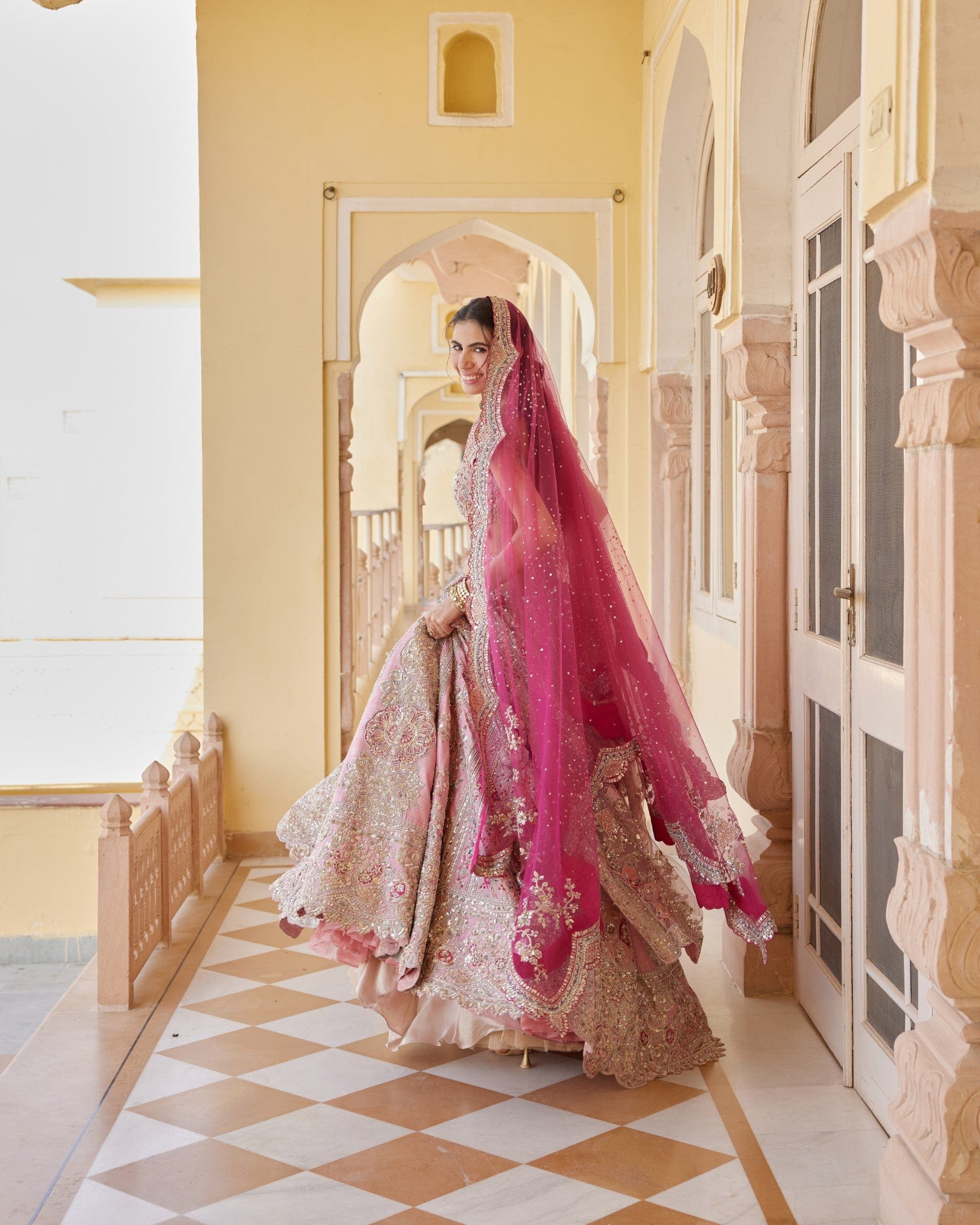 Tea Rose Embroidered Bridal Lehenga Set