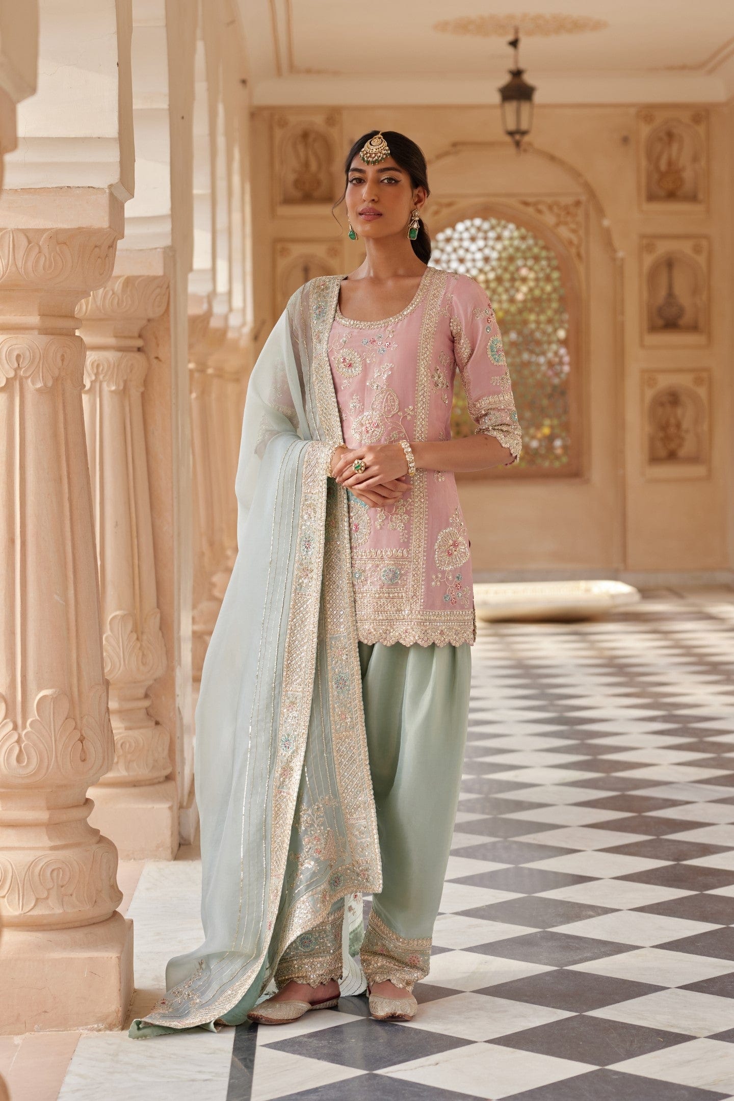 Flamingo Pink Embroidered Suit Set