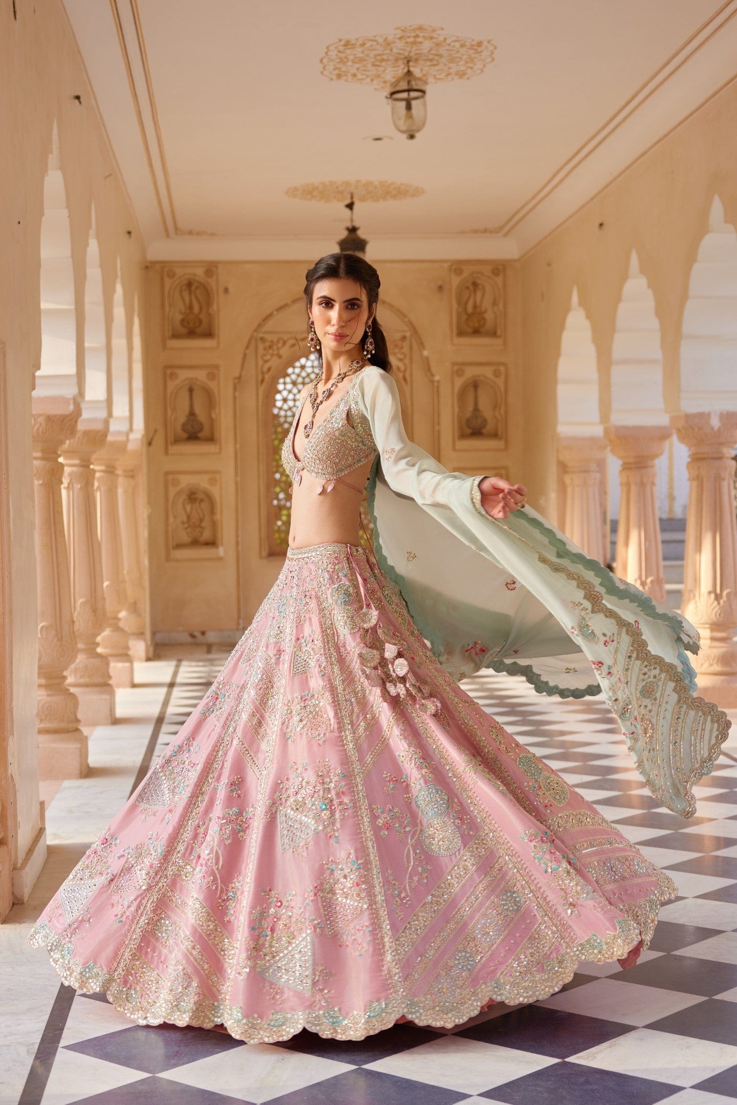 Flamingo Pink Embroidered Lehenga