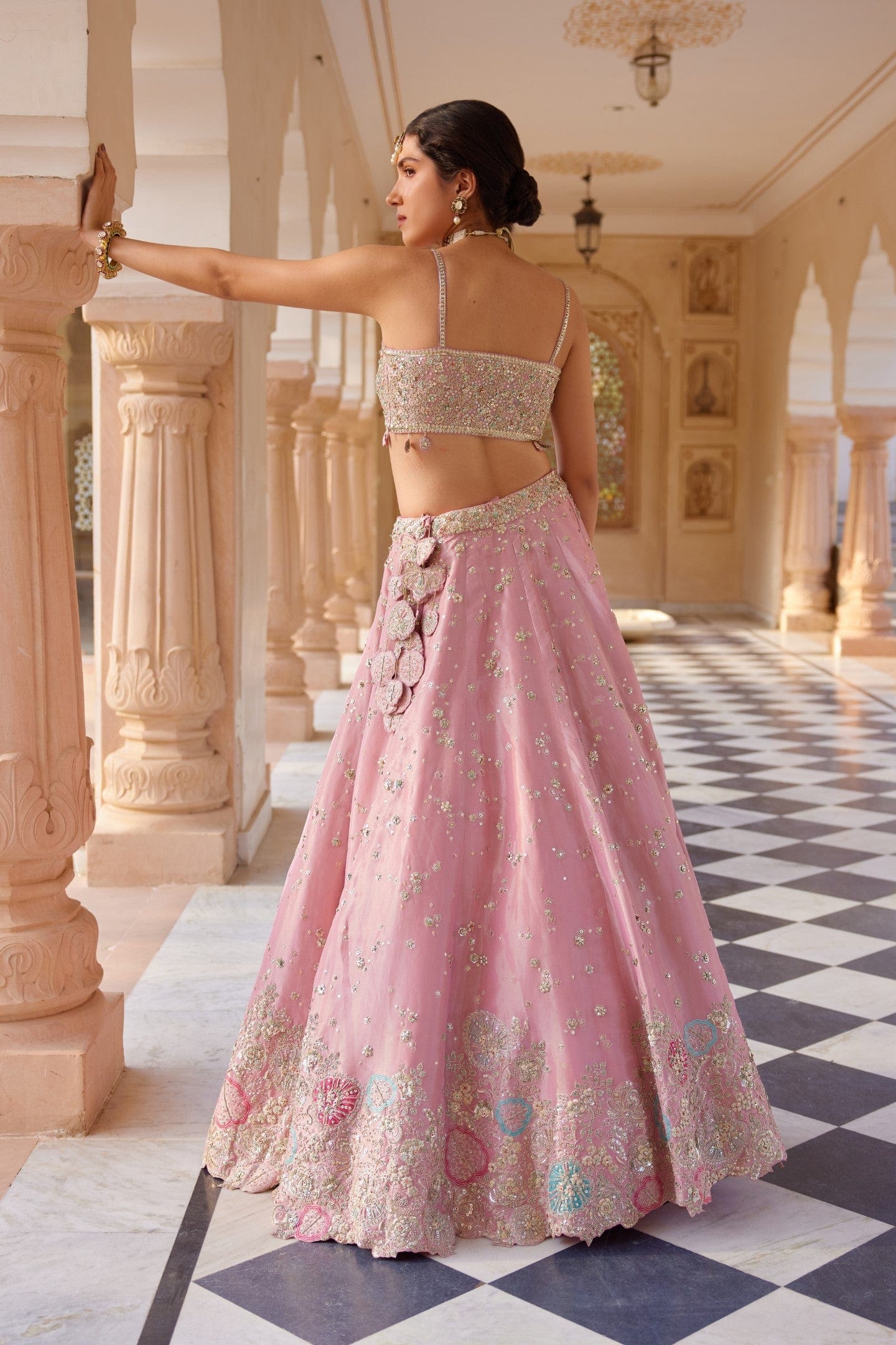 Flamingo Pink Embroidered Lehenga