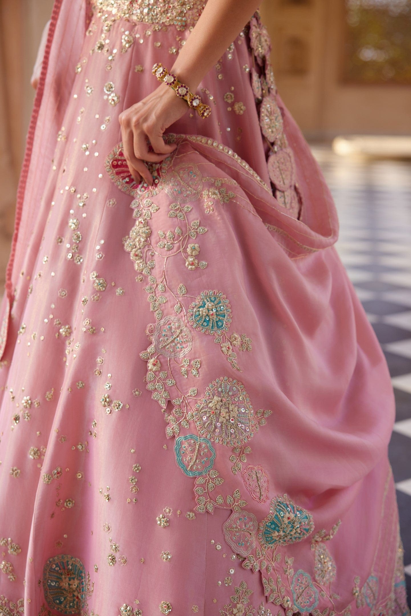 Flamingo Pink Embroidered Lehenga