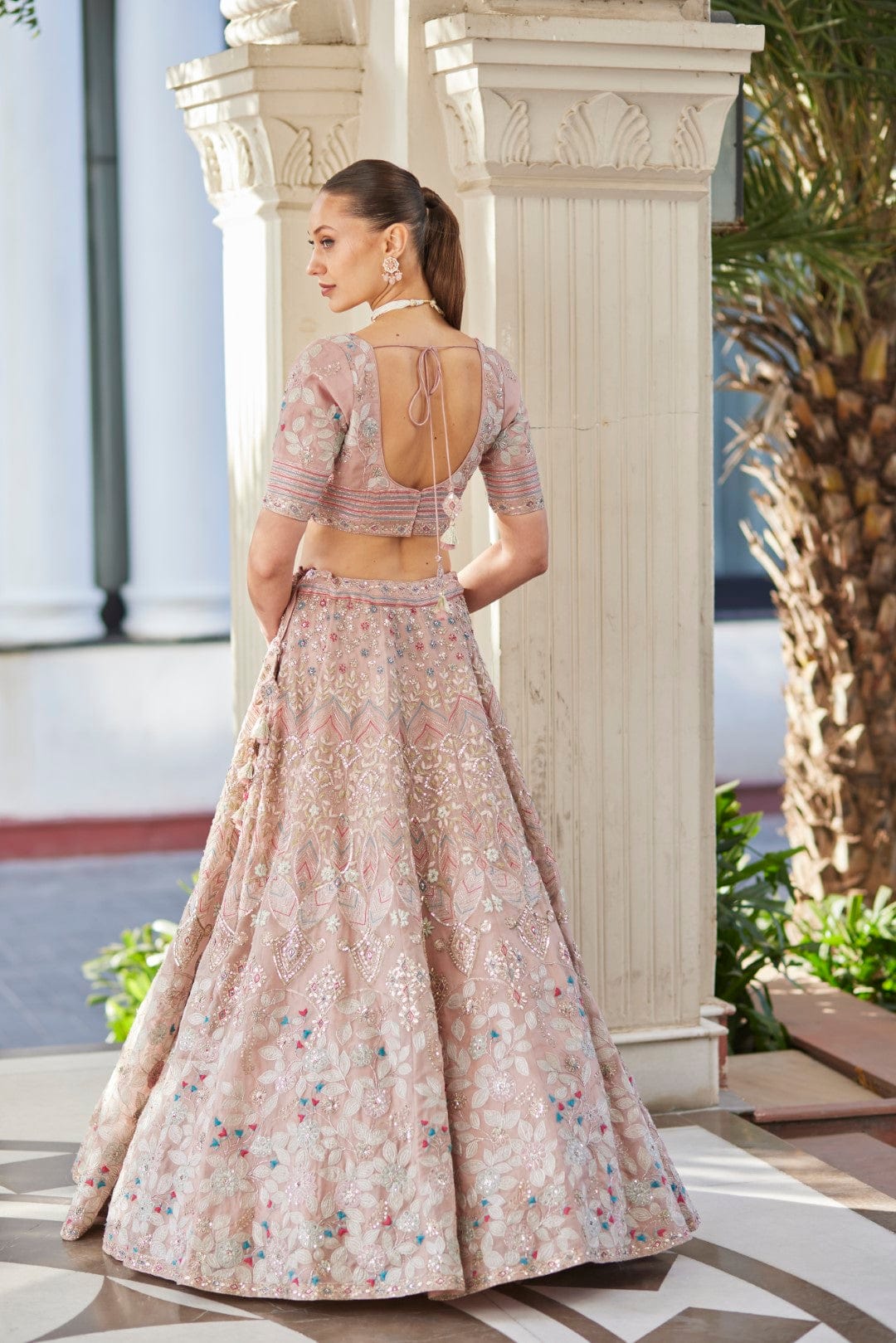 French Rose Embroidered Lehenga Set