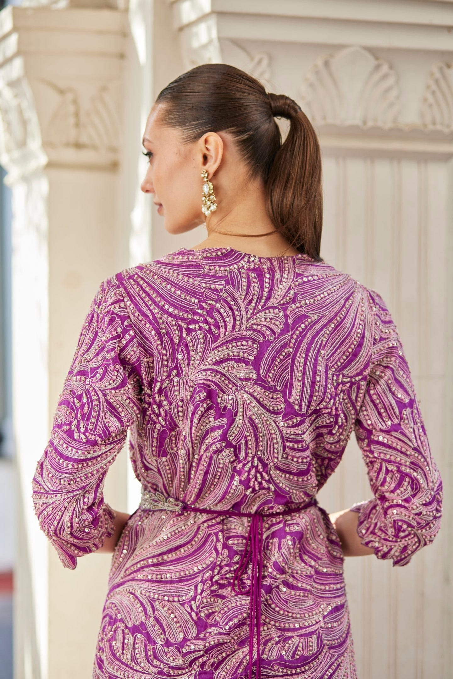 Purple Embroidered Jacket Set