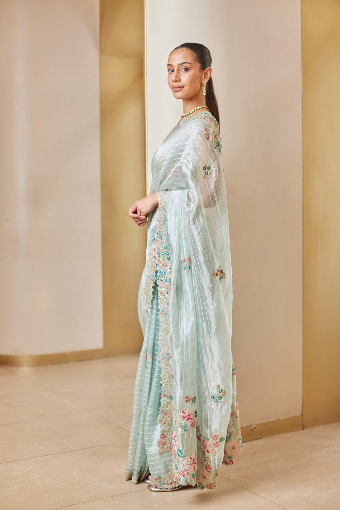 Winter Mint Embroidered Saree