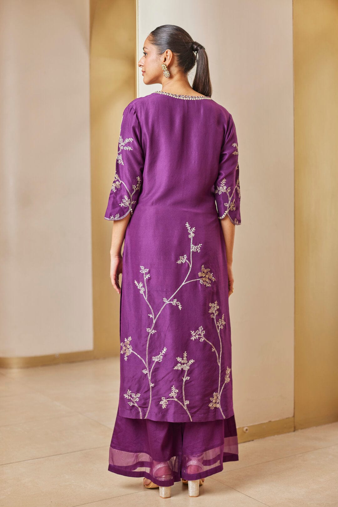 Aubergine Mulberry Embroidered Straight Suit
