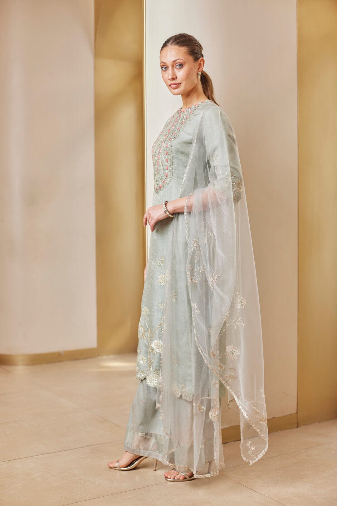 Grey Embroidered Straight Kurta