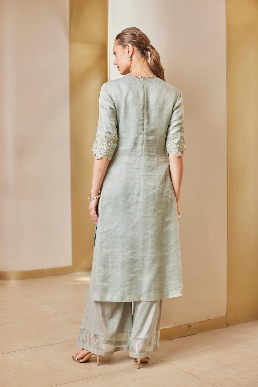 Grey Embroidered Straight Kurta