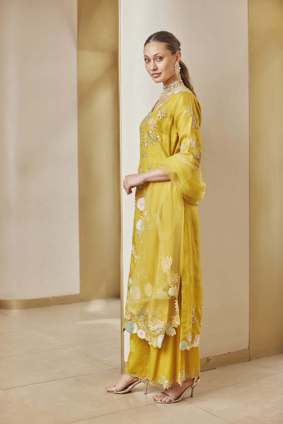 Honey Gold Embroidered Straight Kurta Set