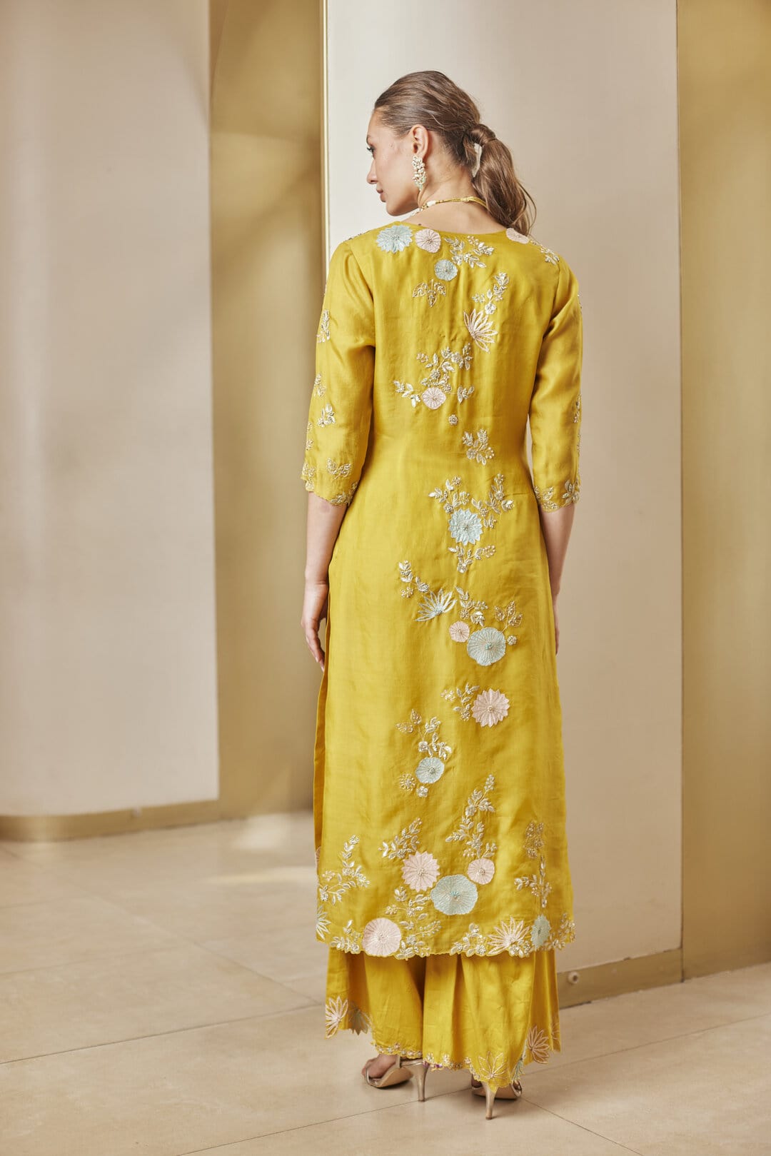 Honey Gold Embroidered Straight Kurta Set