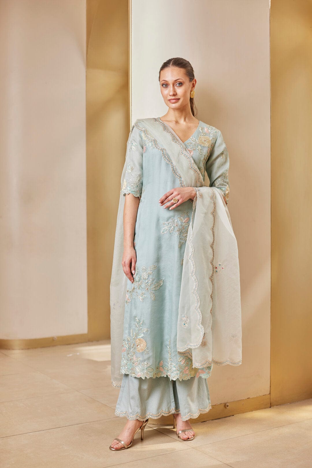 Teal Embroidered Straight Kurta