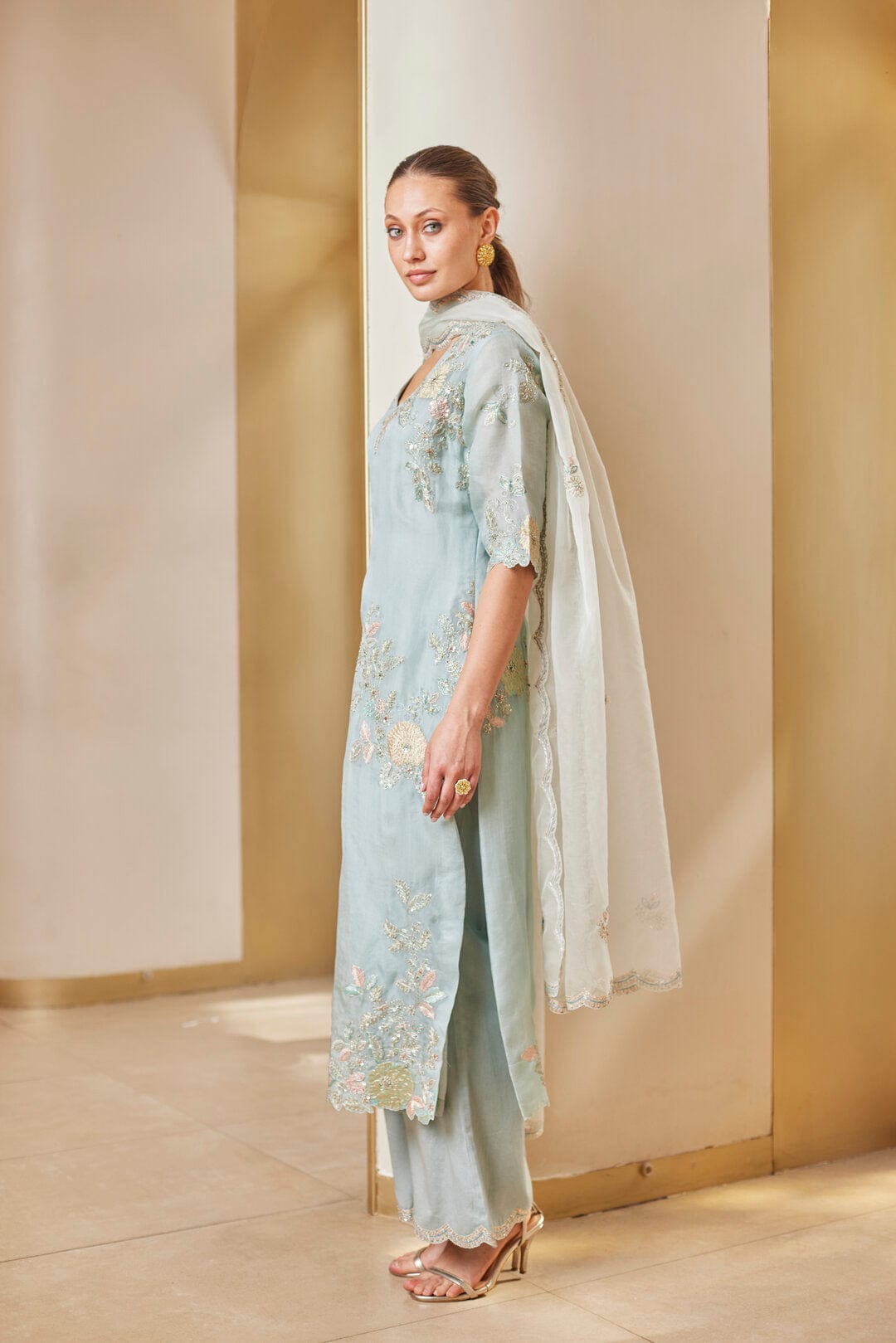 Teal Embroidered Straight Kurta