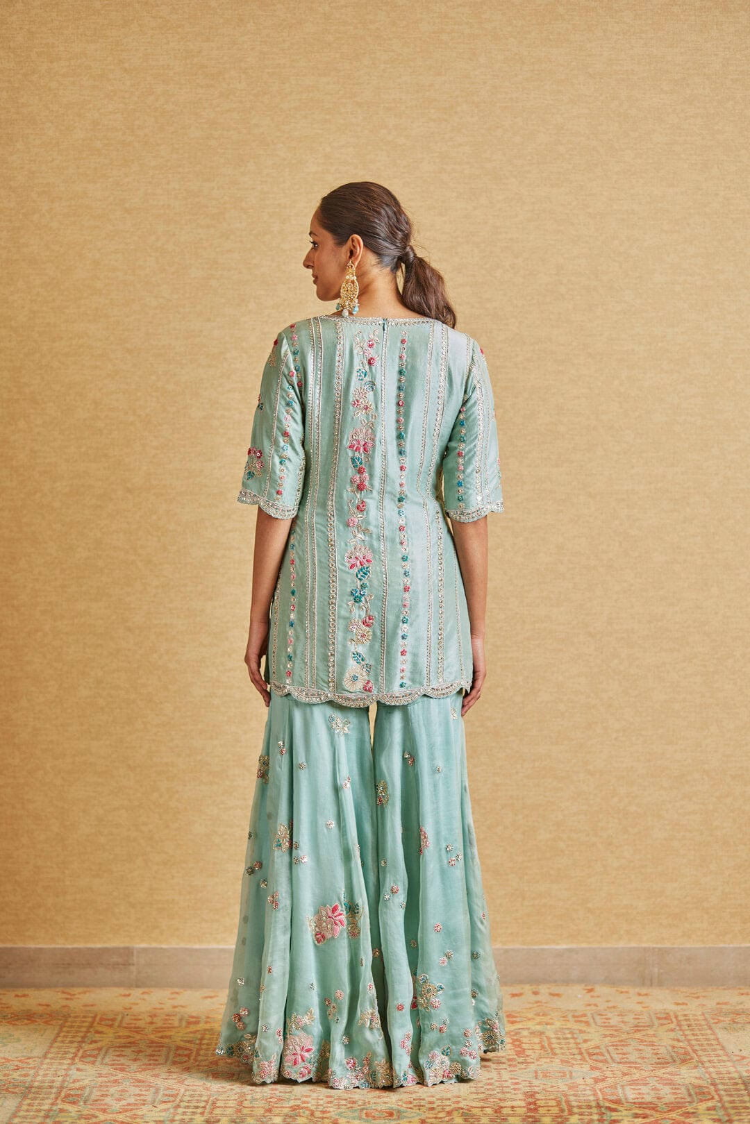 Teal Embroidered Sharara Suit