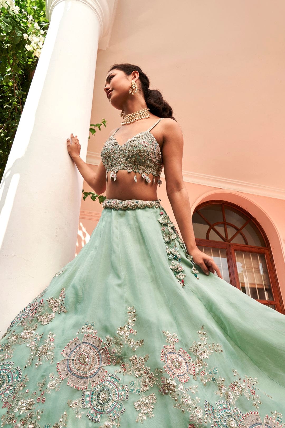 Cadet Blue Embroidered Lehenga