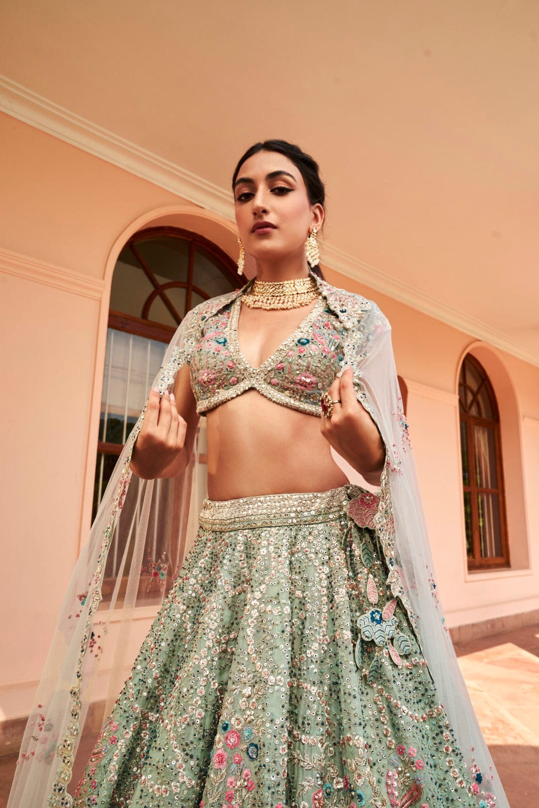 Cadet Blue Embroidered Lehenga