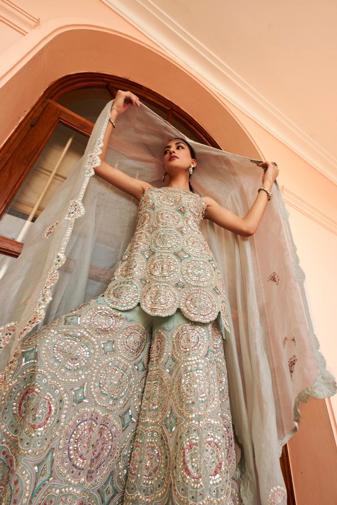 Cadet Blue Embroidered Sharara