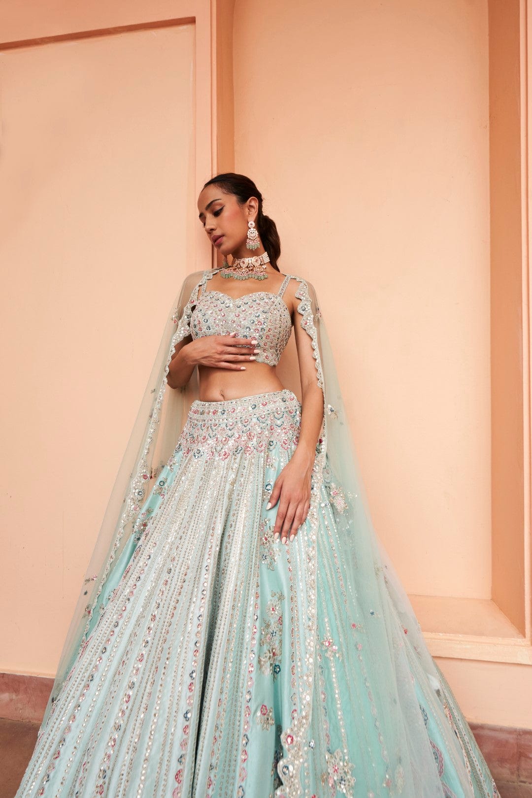 Powder Blue Embroidered Lehenga Set