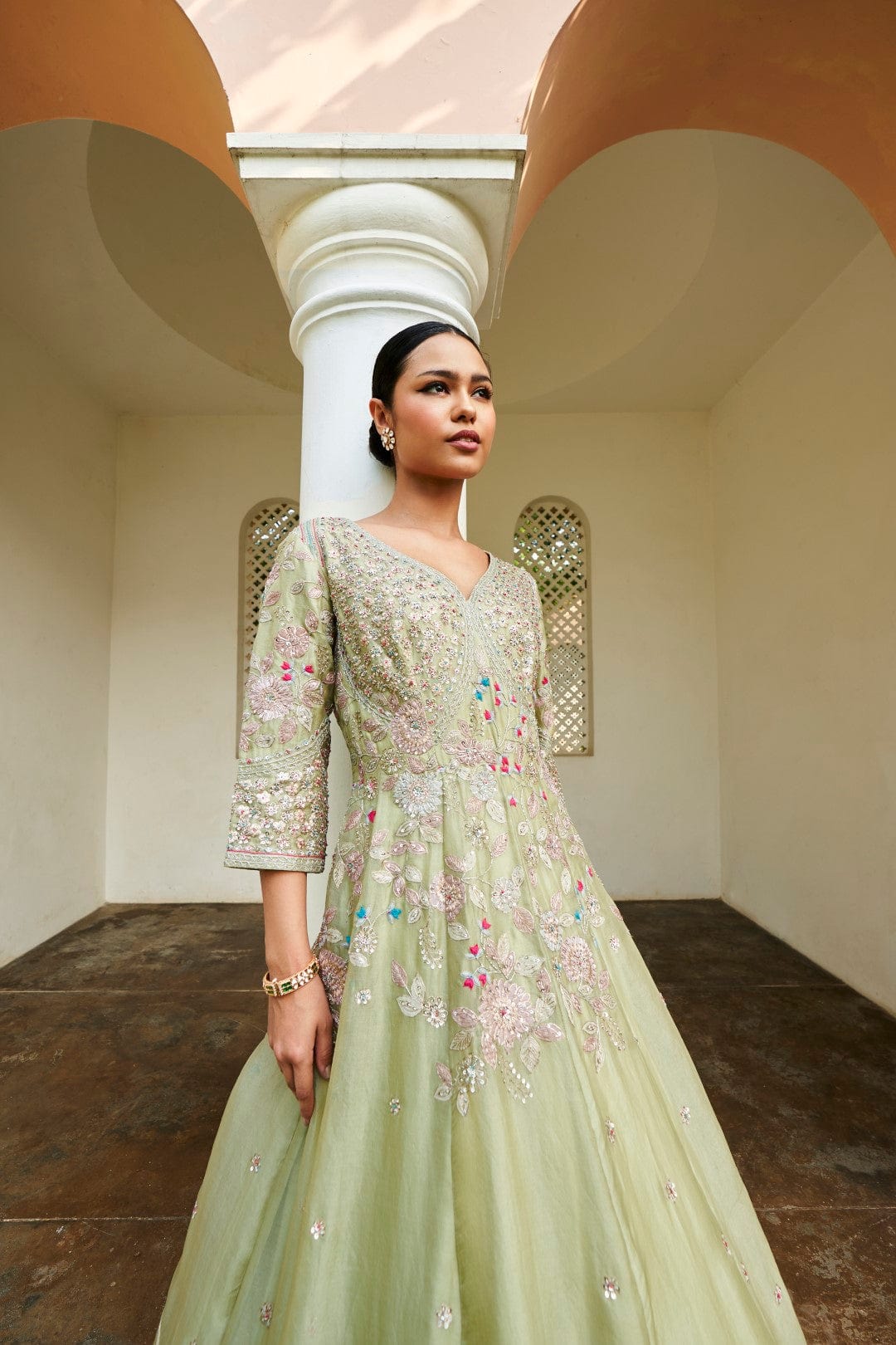 Mist Green Embroidered Gown