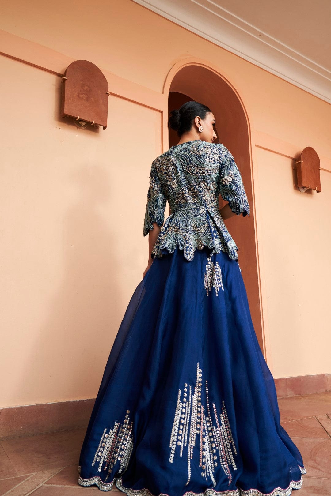 Midnight Blue Embroidered Top and Skirt