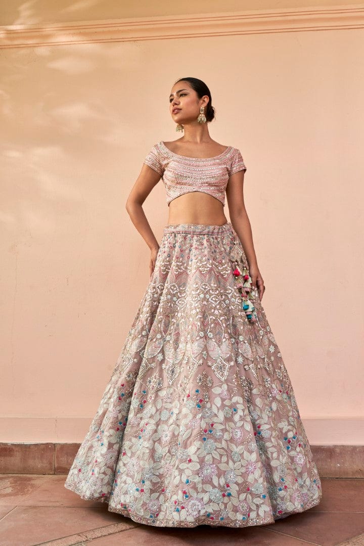 French Rose Embroidered Lehenga Set