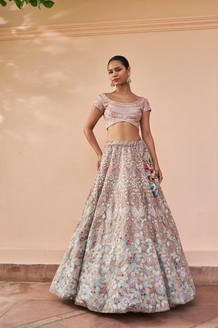 French Rose Embroidered Lehenga Set