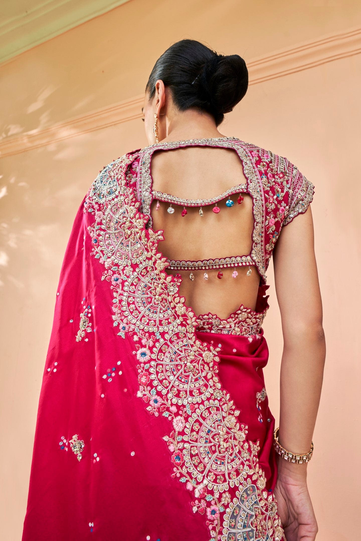 Cut-Ruby Embroidered Saree