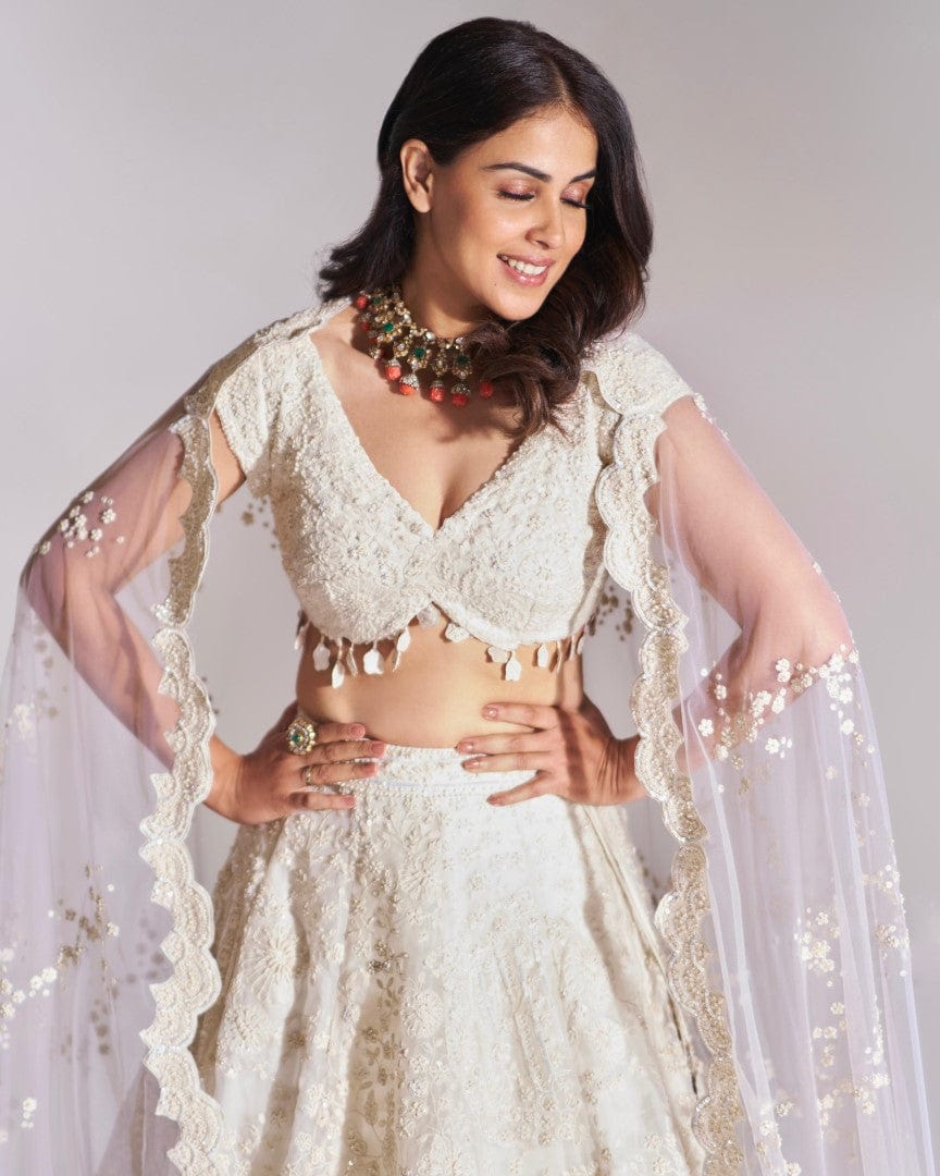 Pigeon White Embroidered Lehenga Set