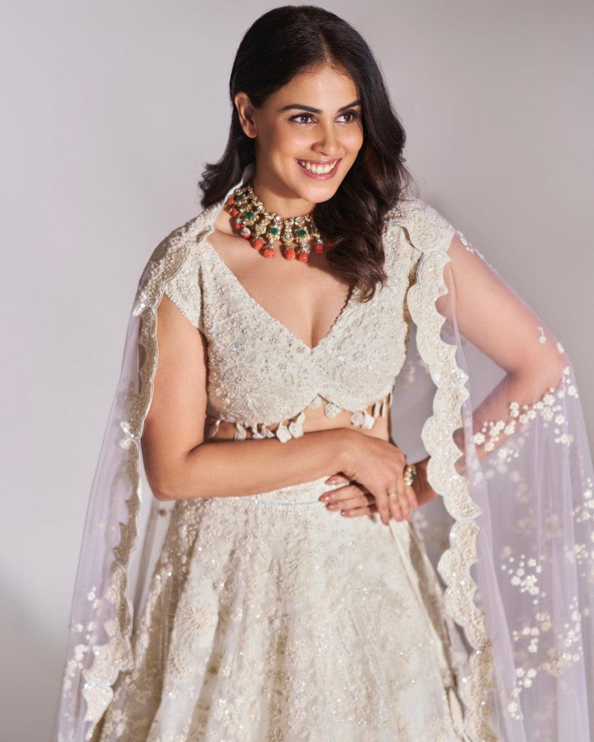 Pigeon White Embroidered Lehenga Set