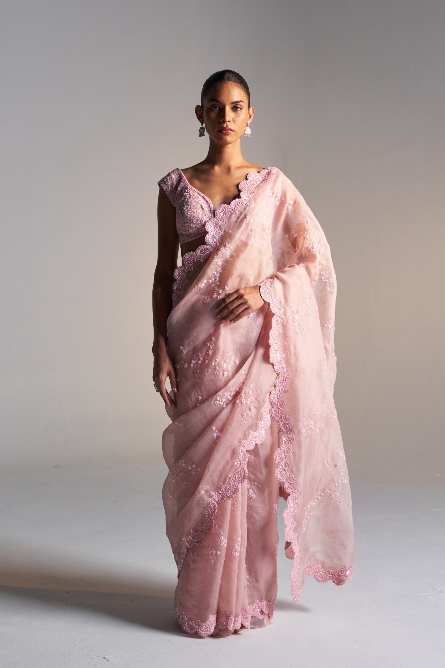 Camellia Pink  Organza Saree Set