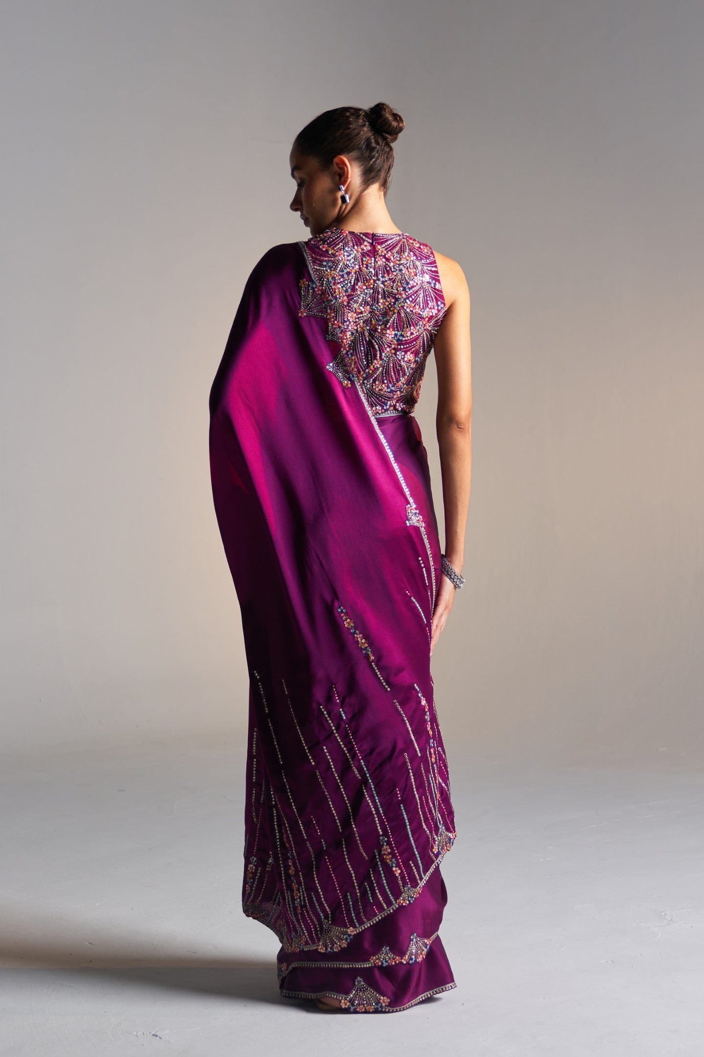 Aubergine mulberry silk saree