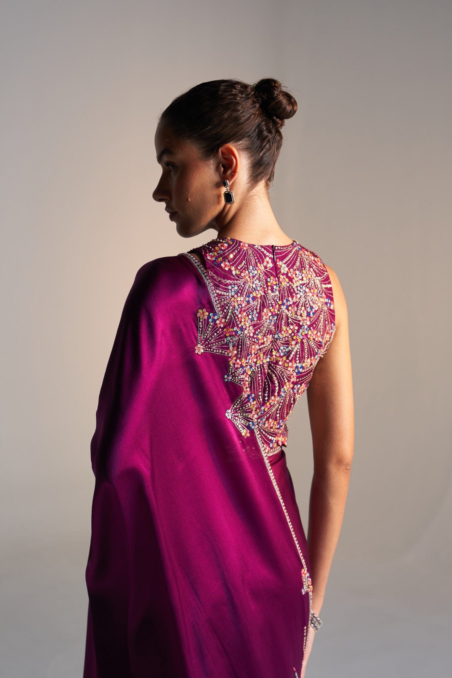 Aubergine mulberry silk saree