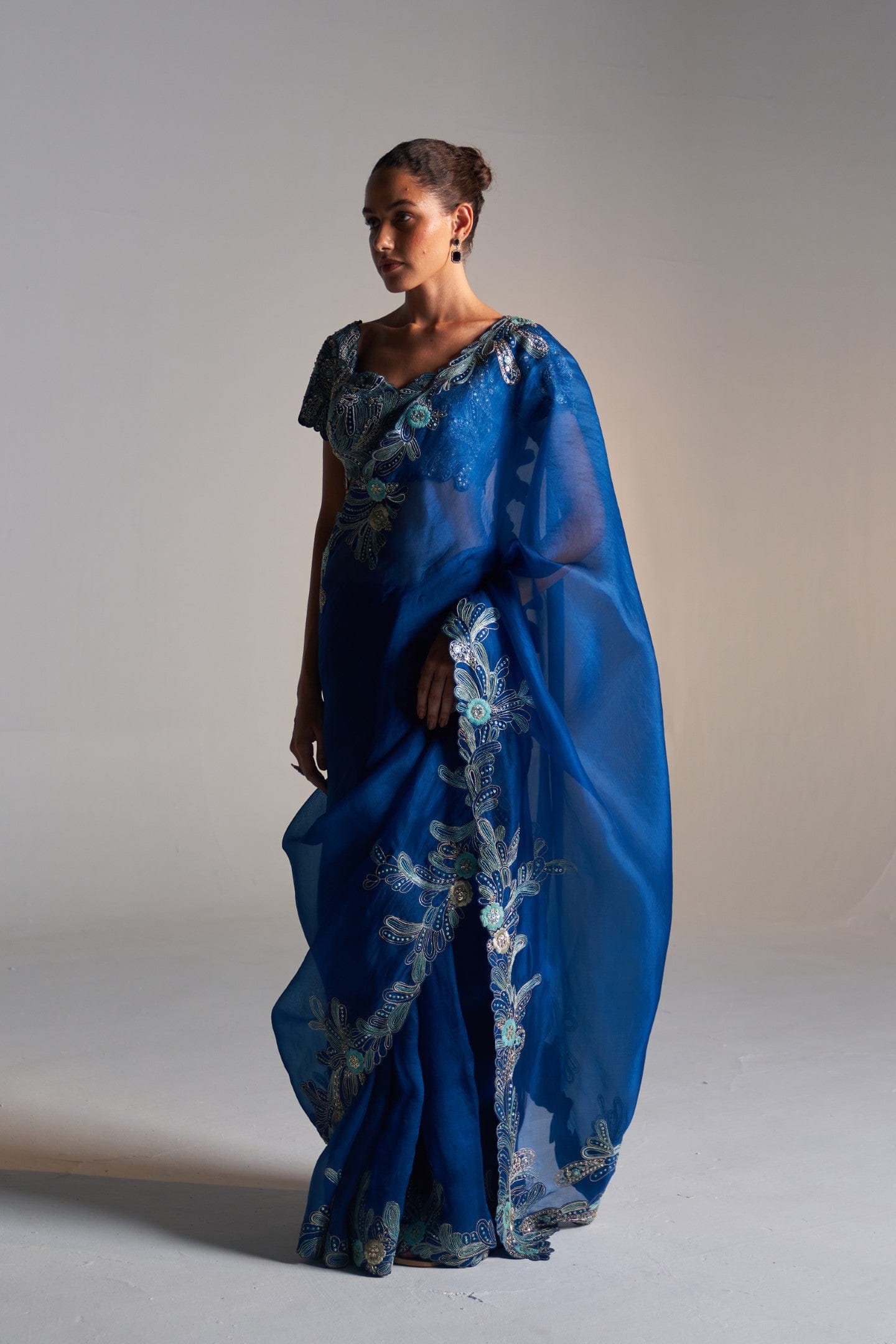 Jade Blue Organza saree