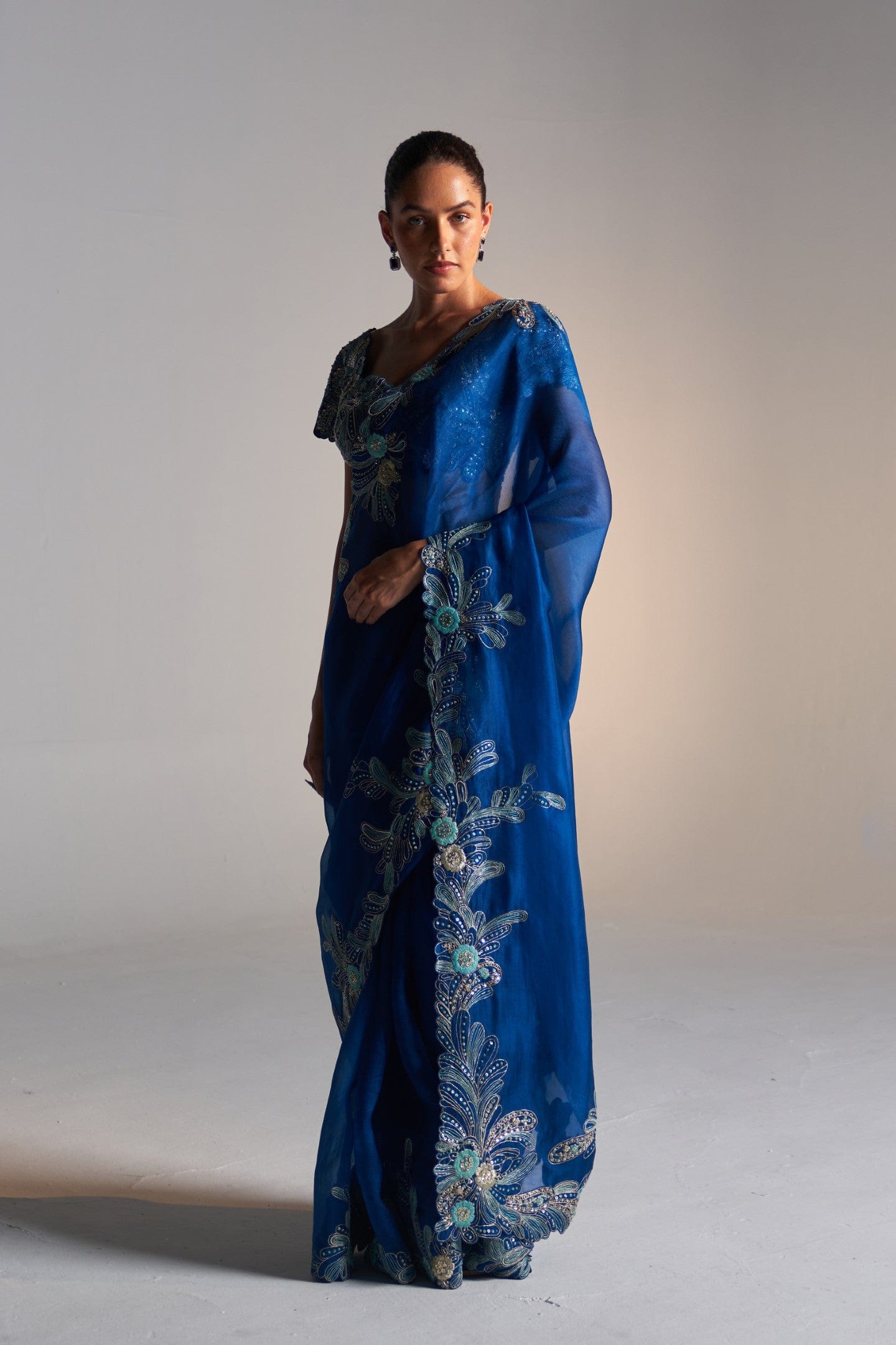 Jade Blue Organza saree