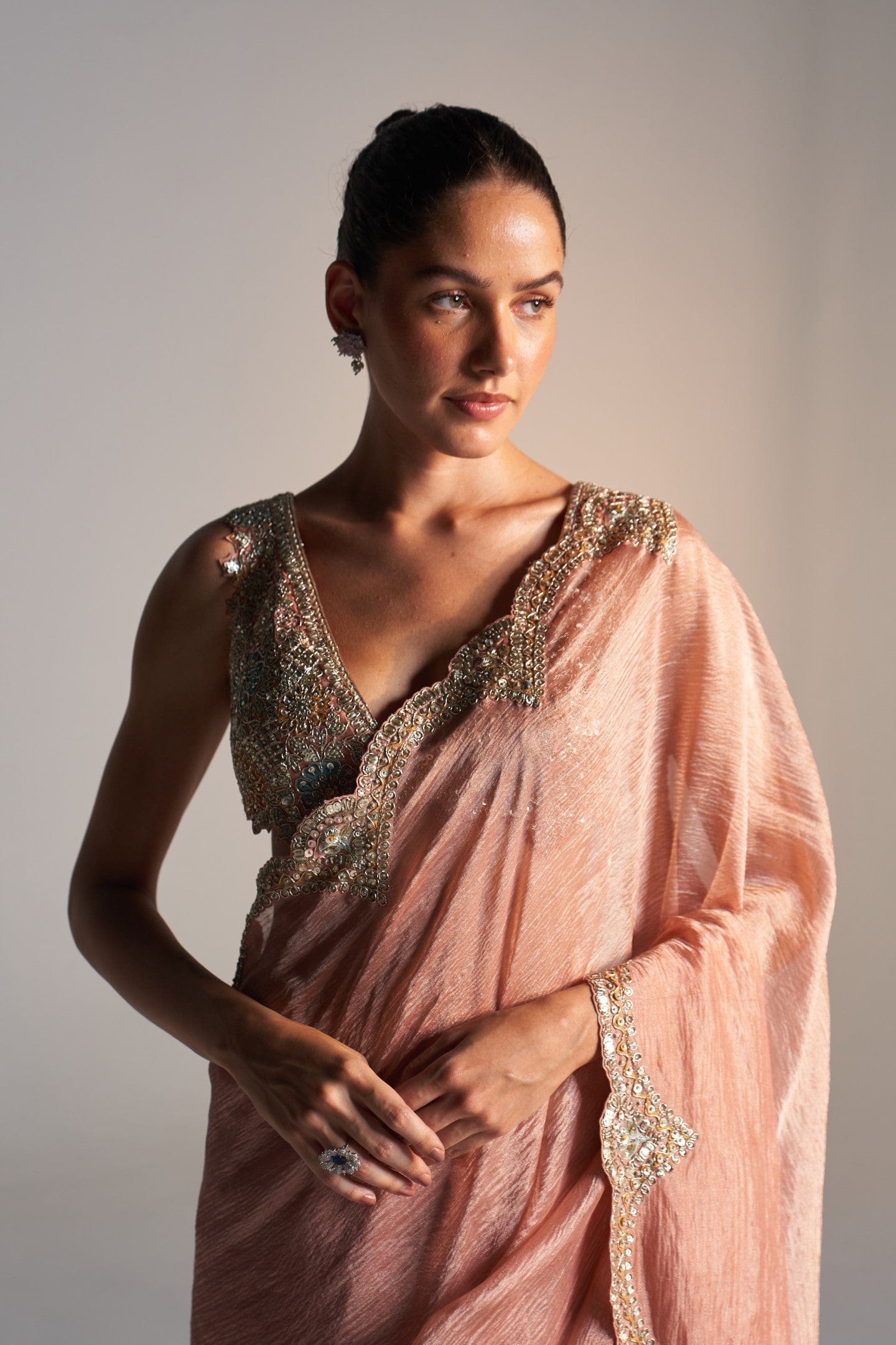 SALMON PEACH TISSUE SAREE