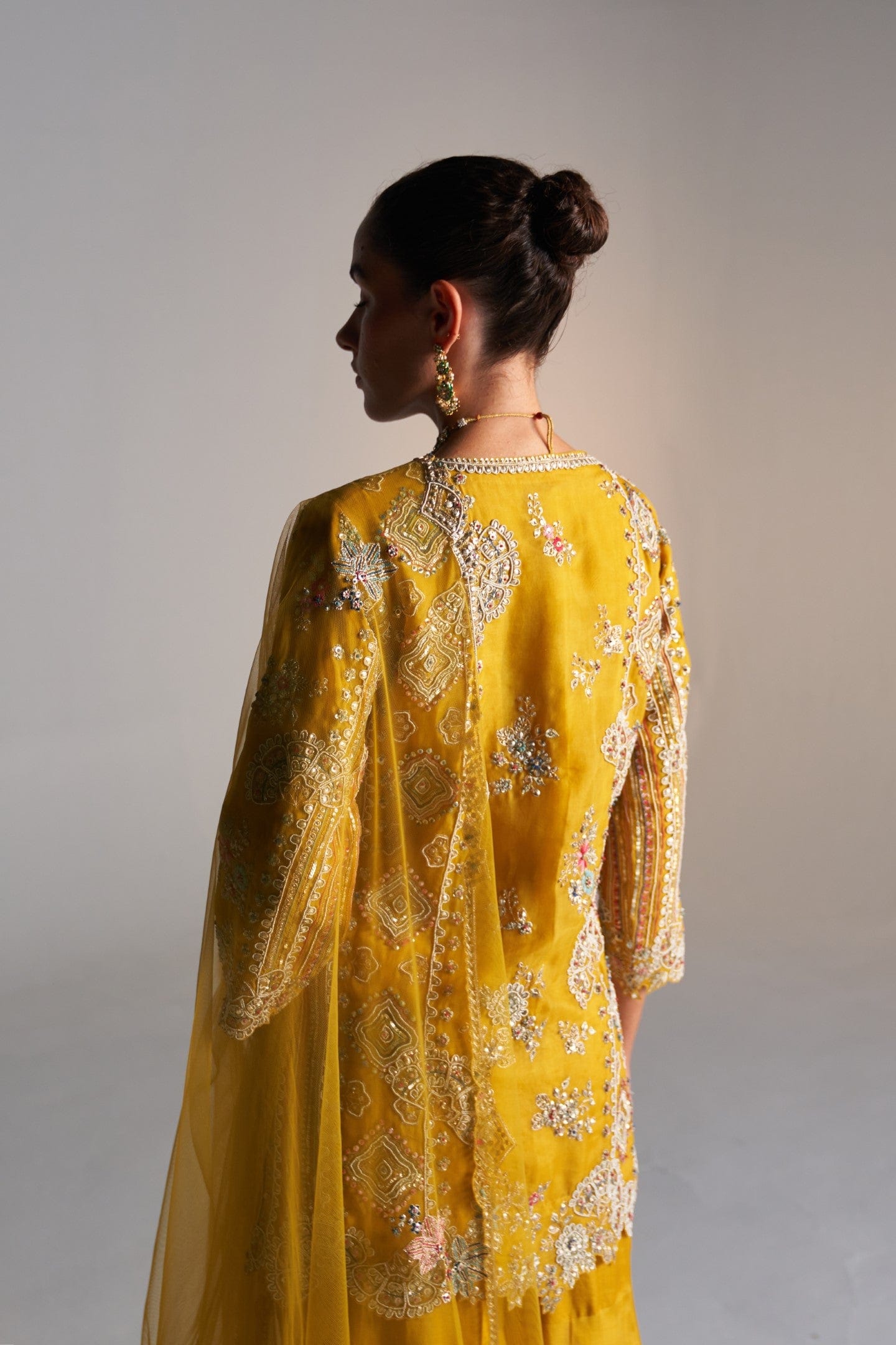 Honey Gold Embroidered Sharara Set