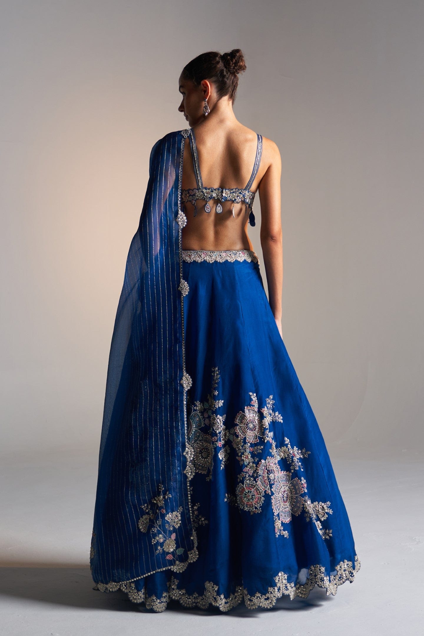 Jade blue organza lehenga set