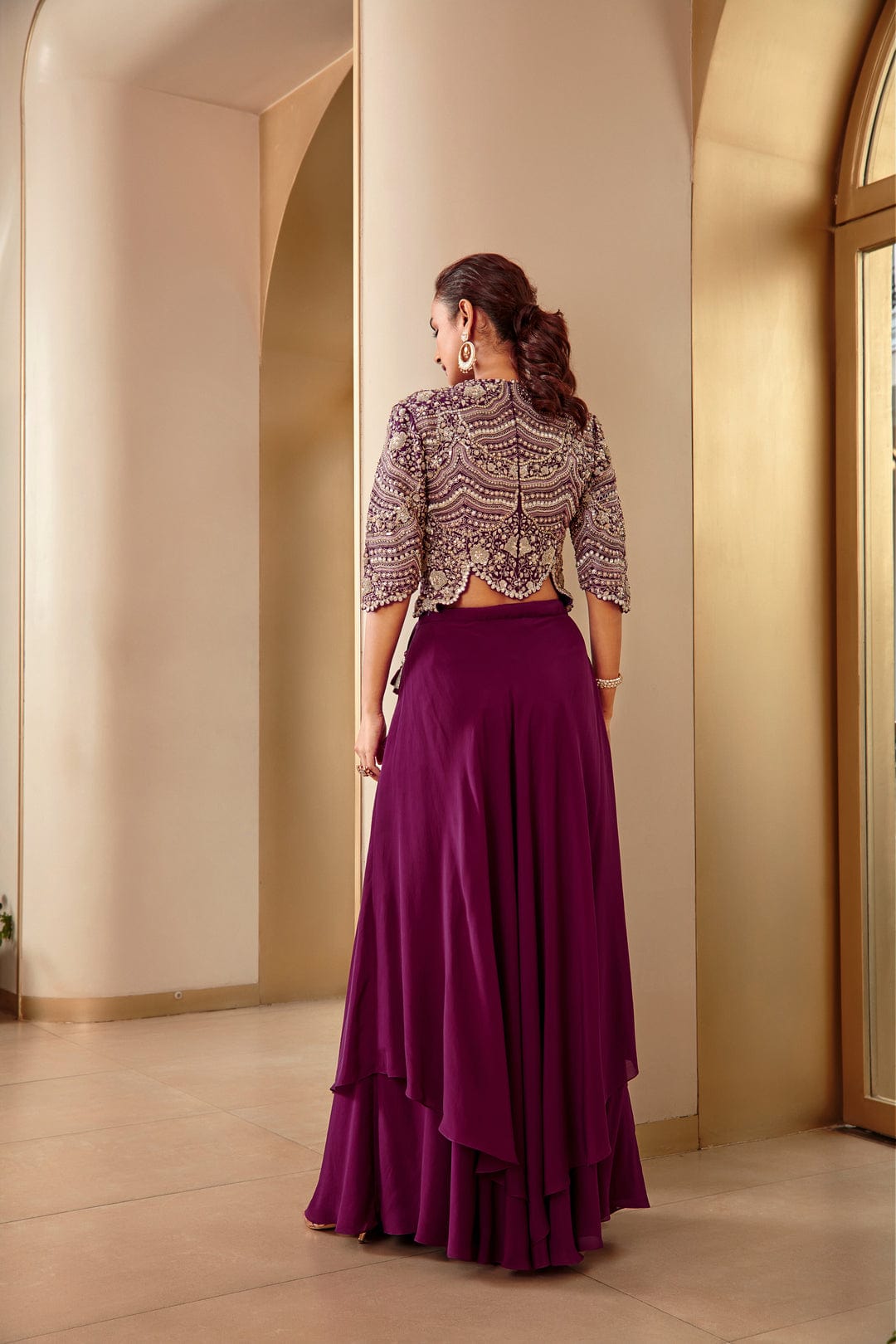 Aubergine Embroidered Top and Skirt