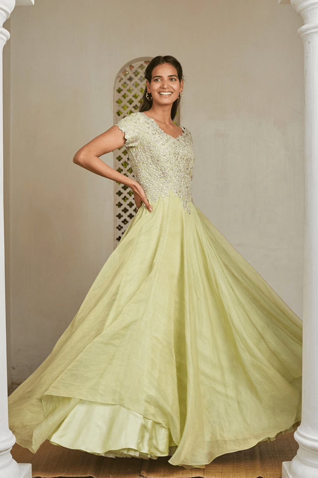 Mist Green Embroidered Gown