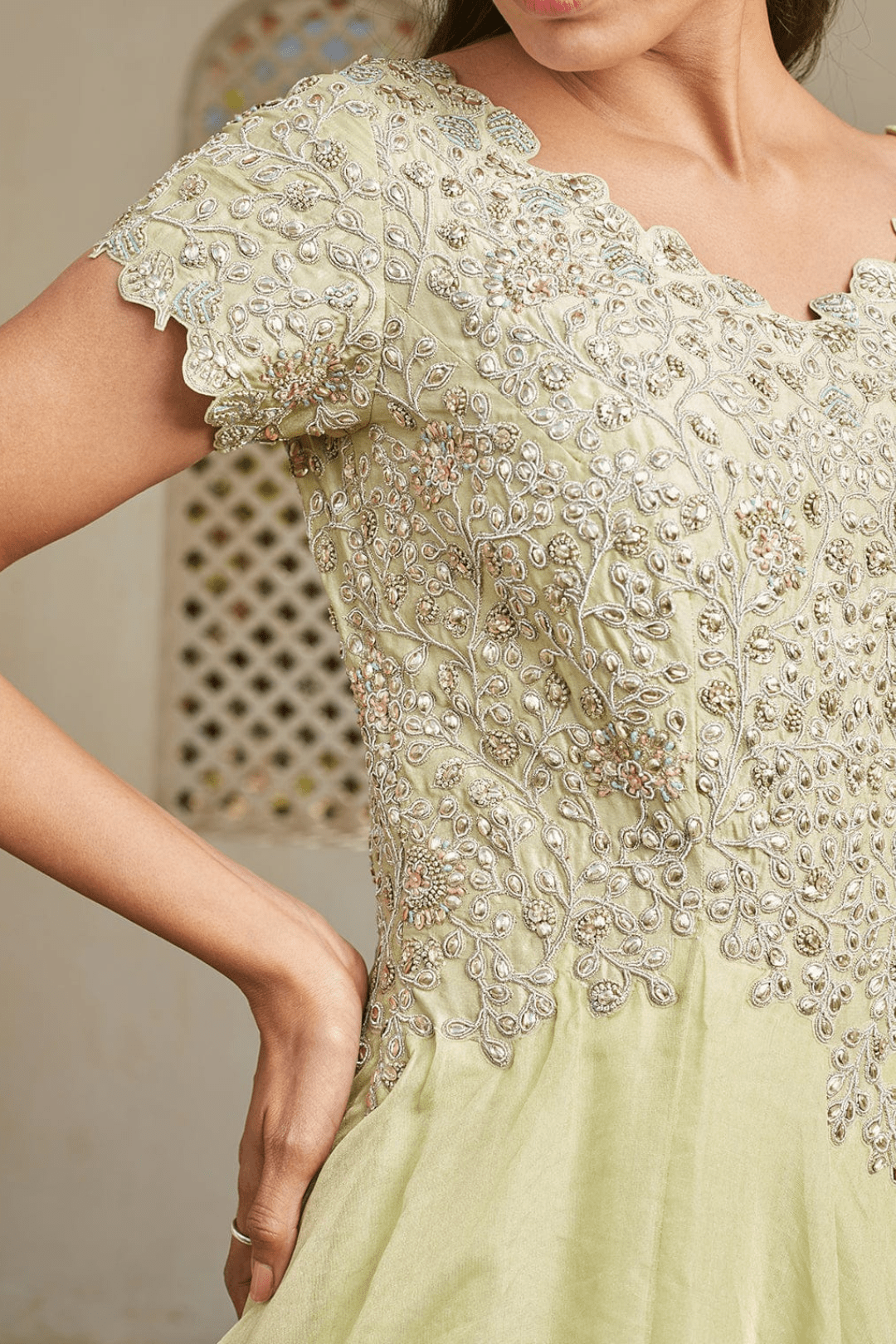 Mist Green Embroidered Gown