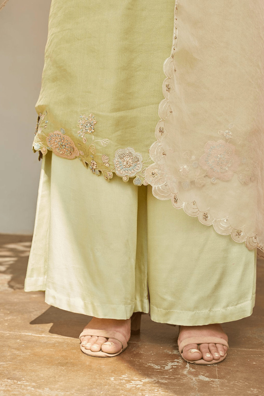 Mist Green Embroidered Kurta and Sharara Set